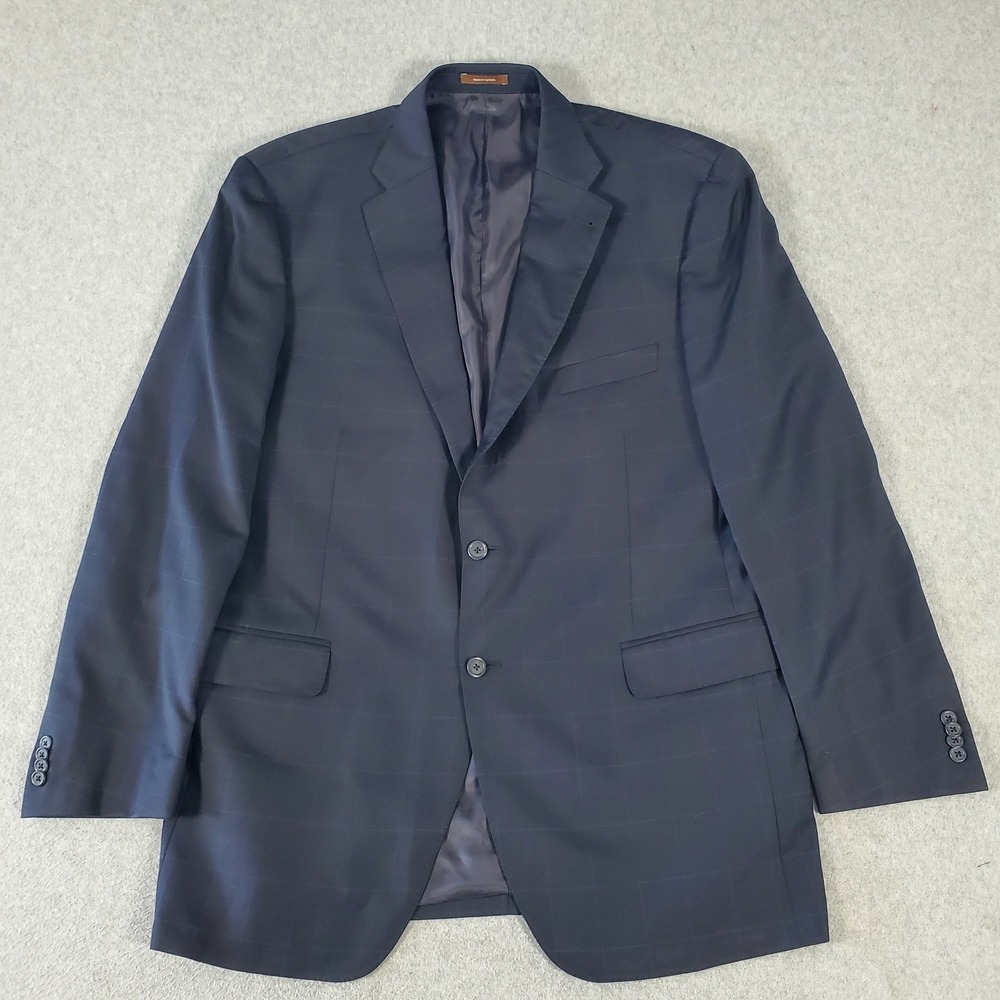 Peter Millar Mens 46T Navy Blue Windowpane 2 Button Blazer Sport Coat Jacket